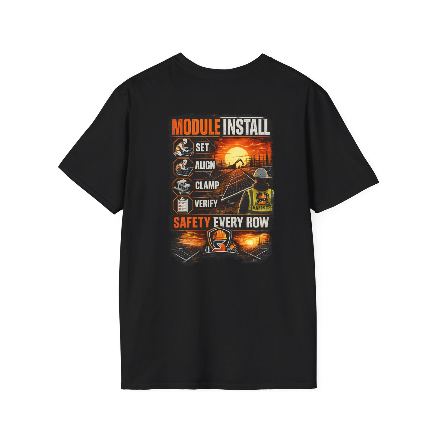 Module Install Crew T‑Shirt — "Module Install: Set, Align, Clamp, Verify" Safety Tee