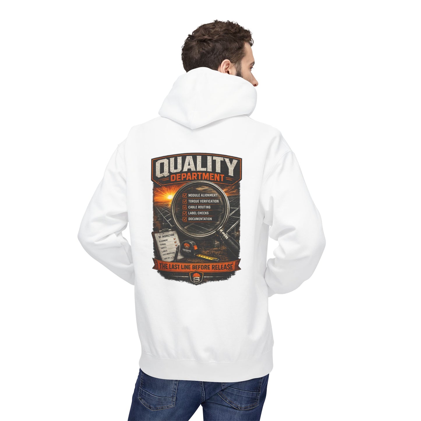 Quality Department Hoodie — Vintage Mechanic Crewneck with 'Quality Department' Emblem