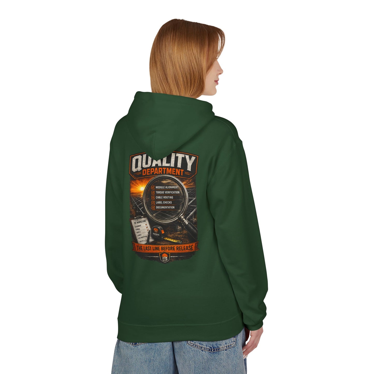 Quality Department Hoodie — Vintage Mechanic Crewneck with 'Quality Department' Emblem