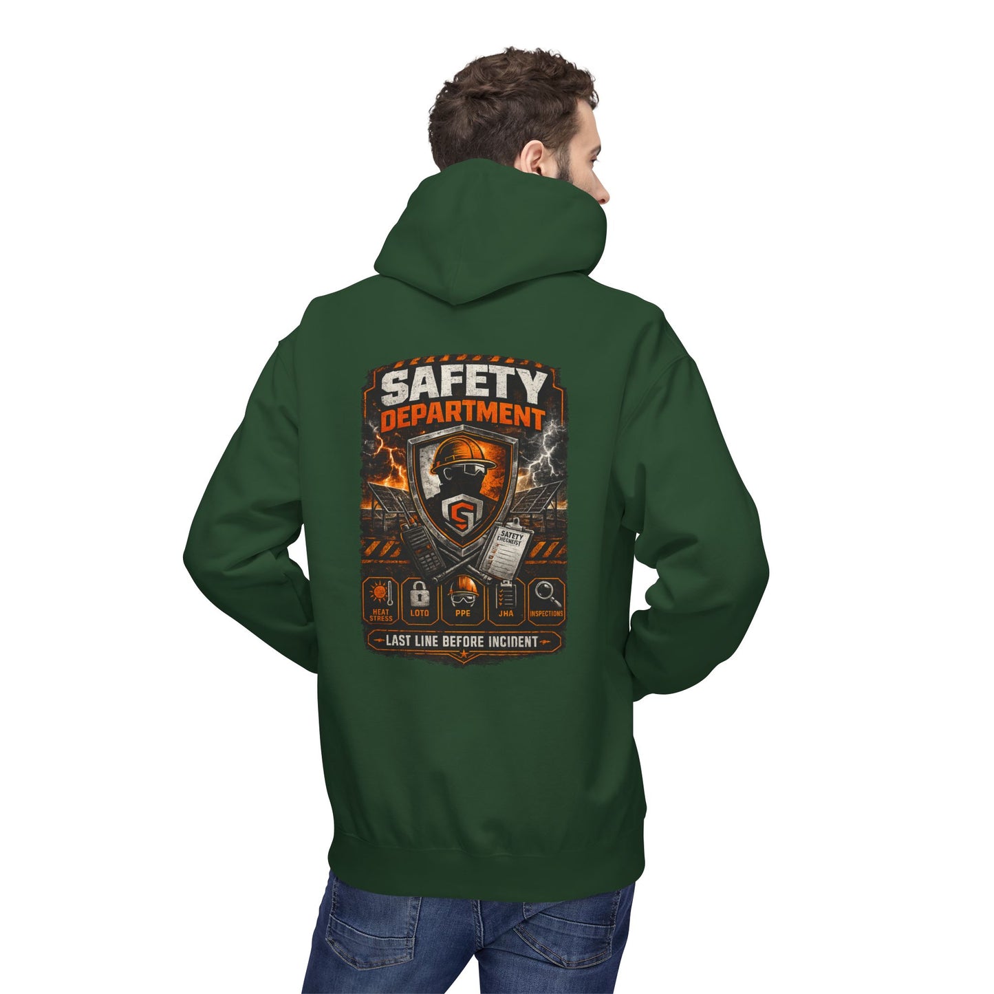 Safety Department Hoodie — "Last Line Before Incident" Graphic Workwear
