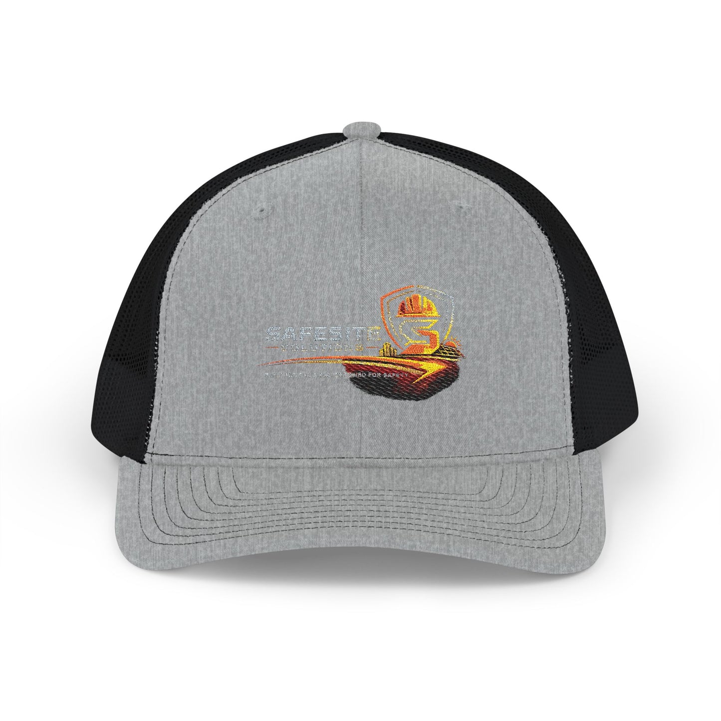 Safesite Safety Shield Snapback Trucker Cap — Embroidered Worksite Logo Hat